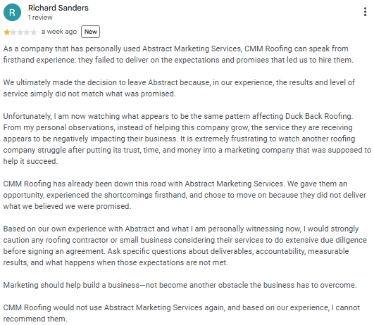 Review screenshot: Former partner and secondhand commentary