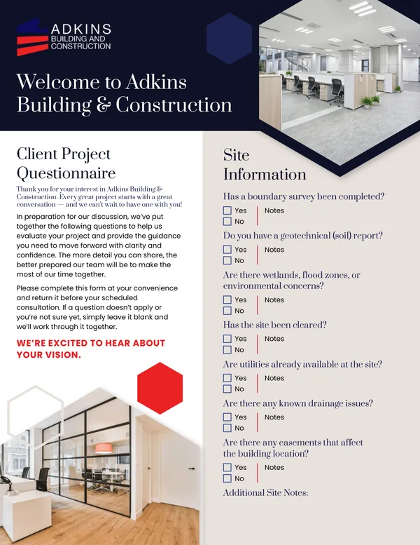 Questionnaire designed for Adkins Building & Construction