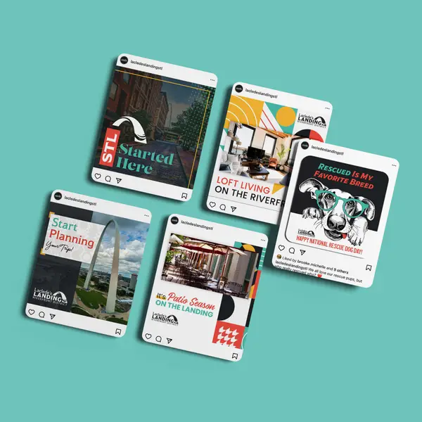 Social media posts designed for Laclede's Landing
