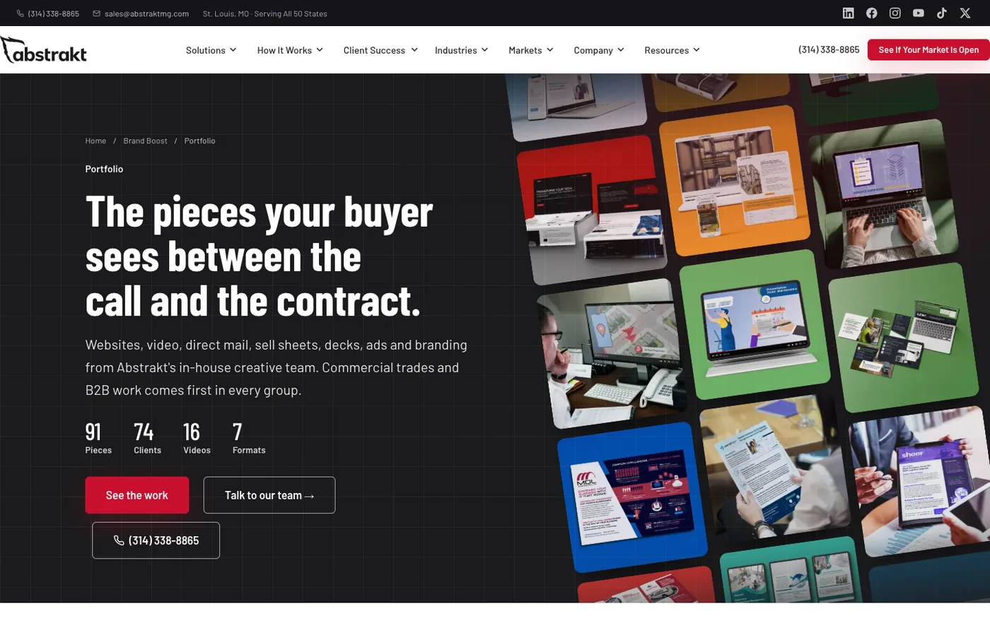 The Abstrakt portfolio page on abstraktmg.com in a desktop browser
