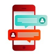 Icon of a phone with word bubbles