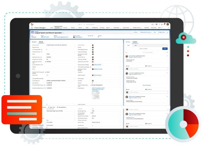 Image of salesforce page with icons of gears around it