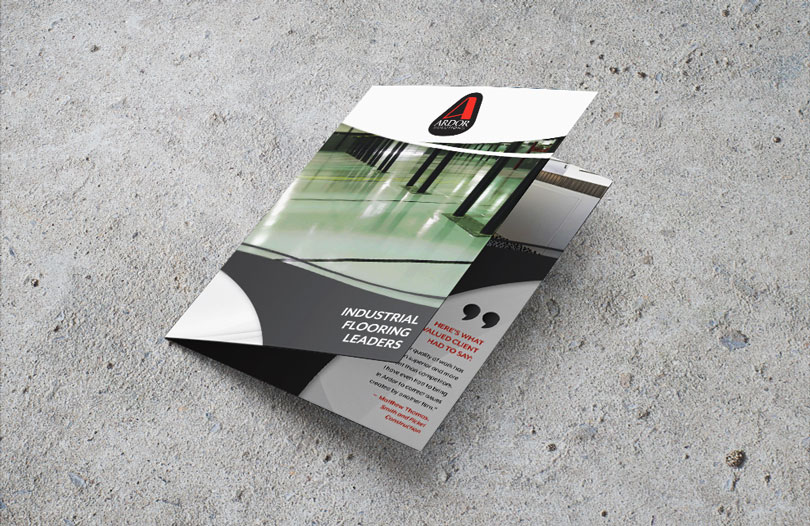Flooring brochure mockup on a concrete background