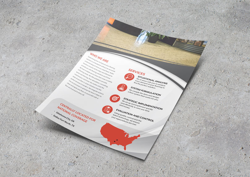 Page of a flooring brochure mockedup on a concrete backgound