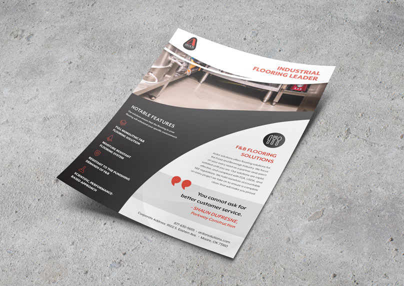 Sell sheet for a flooring company with a concrete background