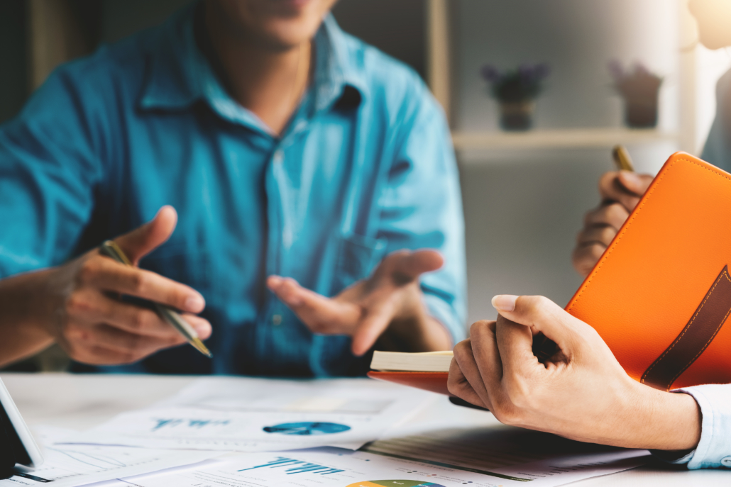 Business adviser analyzing financial figures denoting the progress in the work of the company, Business Discussion Concept market-research