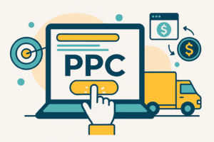 Logistics professional analyzing PPC campaign performance on digital dashboard
