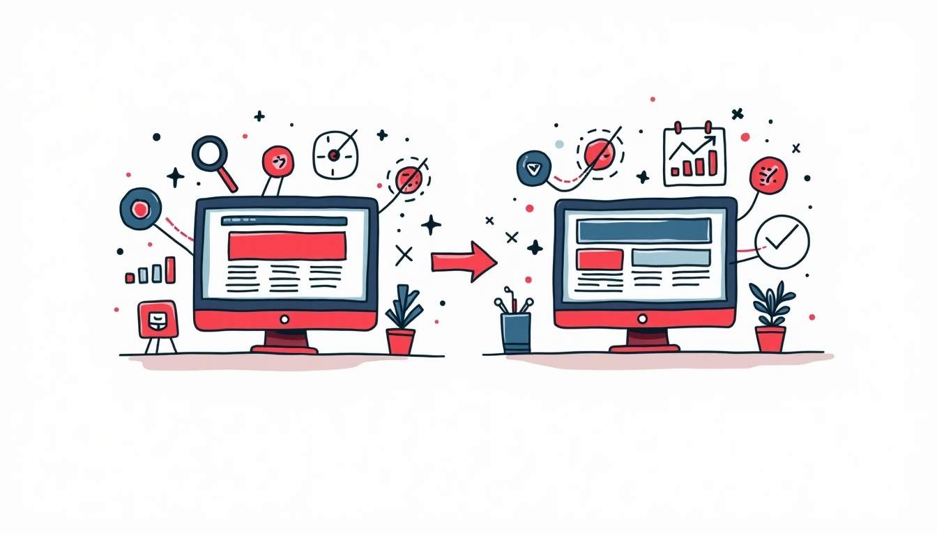 A website layout undergoing transformation