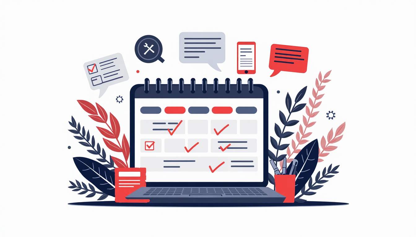 A detailed calendar with various website maintenance tasks and checklists