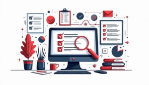 An organized workspace featuring a computer