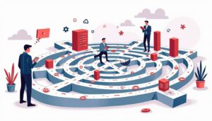 An abstract maze with various dead ends and obstacles