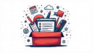 A vibrant toolbox filled with various sales tools and technology icons