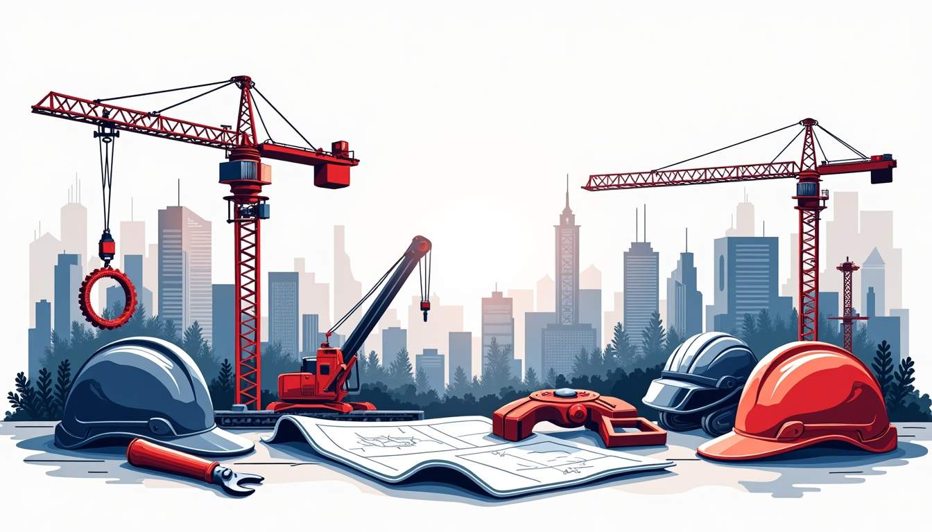 A vibrant construction site featuring diverse tools and equipment