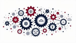 An interconnected network of gears and cogs symbolizing the various factors that contribute to employee satisfaction and retention in a managed service provider (msp) environment