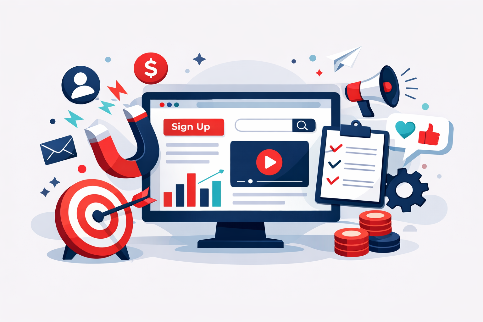 Abstract illustration representing website features and lead generation optimization for B2B companies