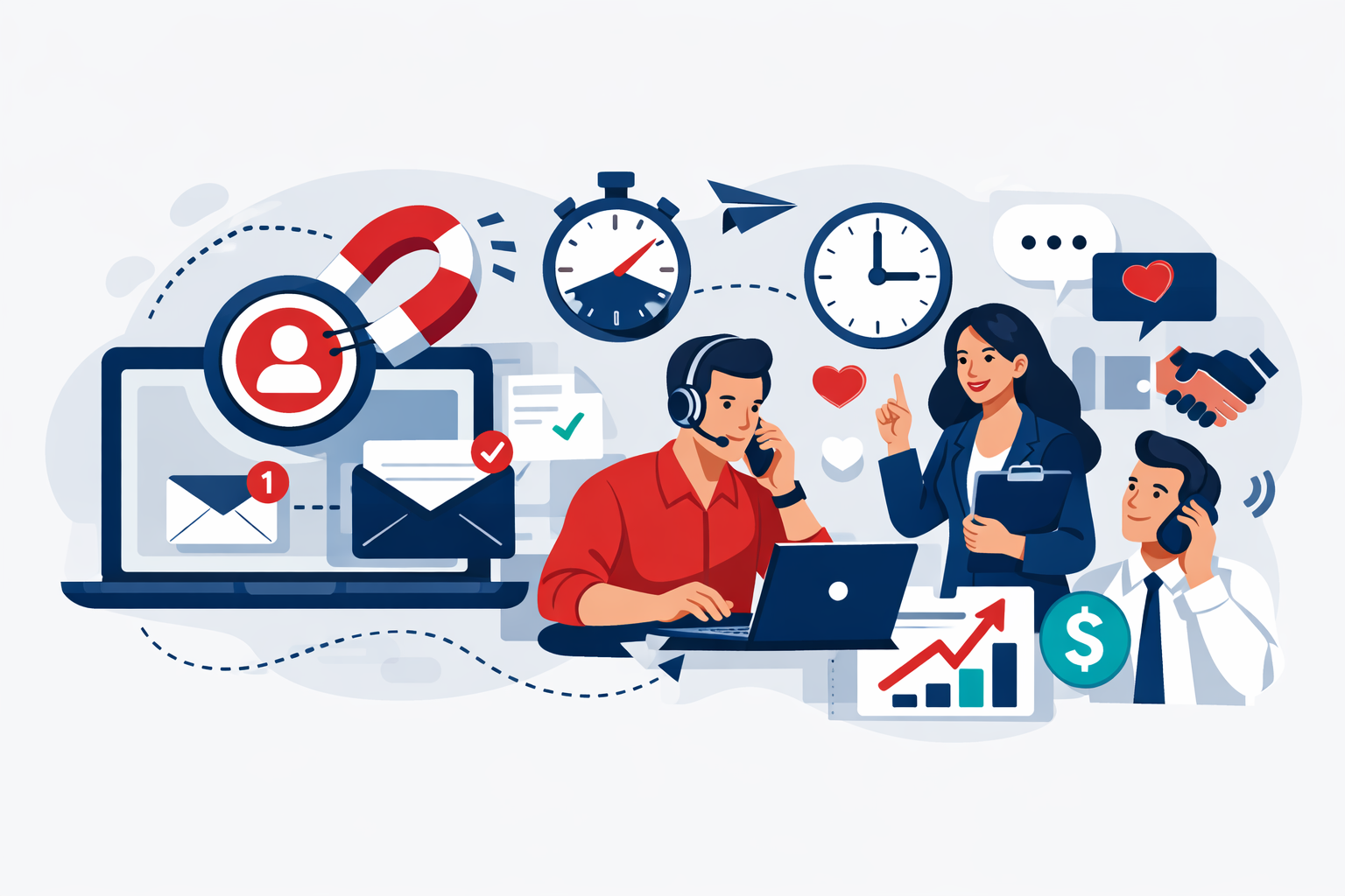 Abstract illustration representing inbound lead follow-up and sales outreach strategy