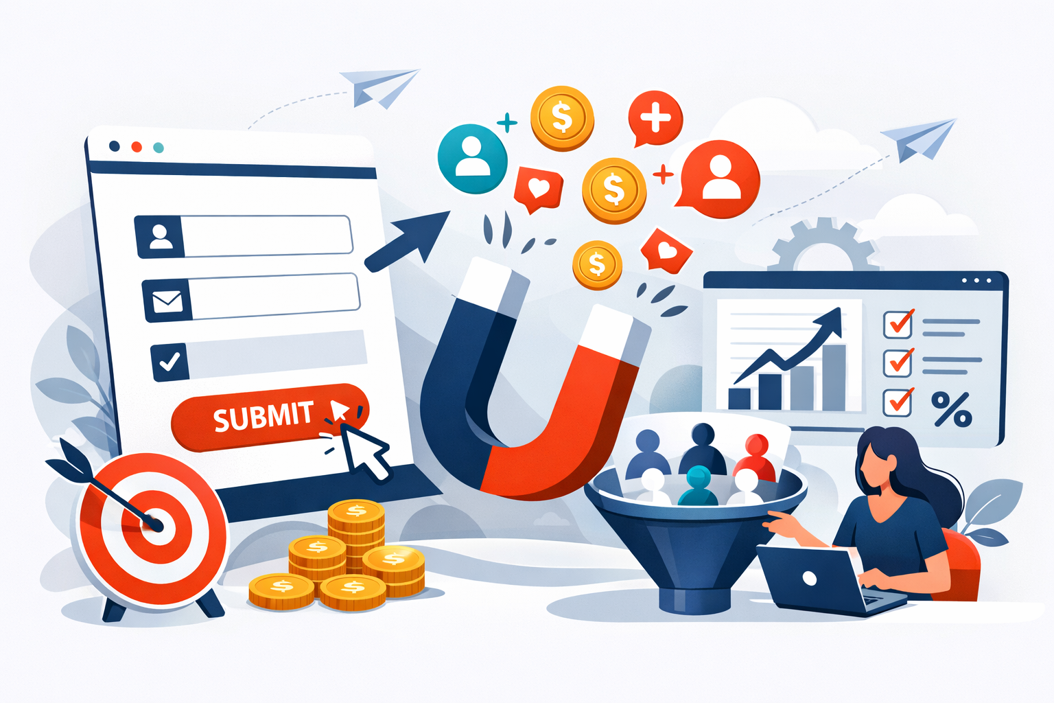 Abstract illustration representing lead capture form best practices and conversion rate optimization