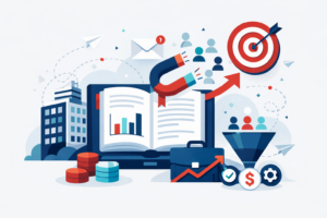 Abstract illustration representing B2B lead generation through eBook content strategy