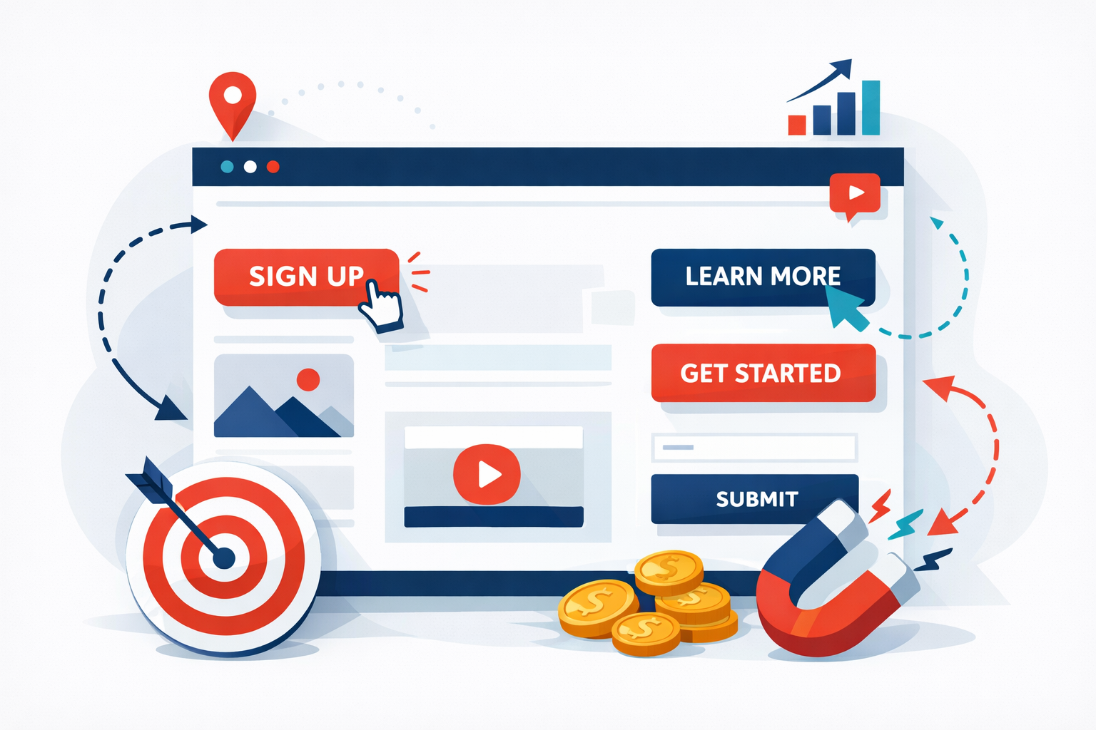 Abstract illustration representing CTA placement and website conversion optimization for lead generation