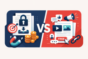 Abstract illustration representing the gated vs. ungated content decision for B2B lead generation strategy