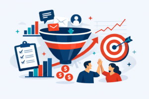 Abstract illustration representing lead conversion rate benchmarks and B2B funnel performance
