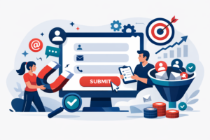 Abstract illustration representing website lead capture optimization and conversion strategy for B2B companies