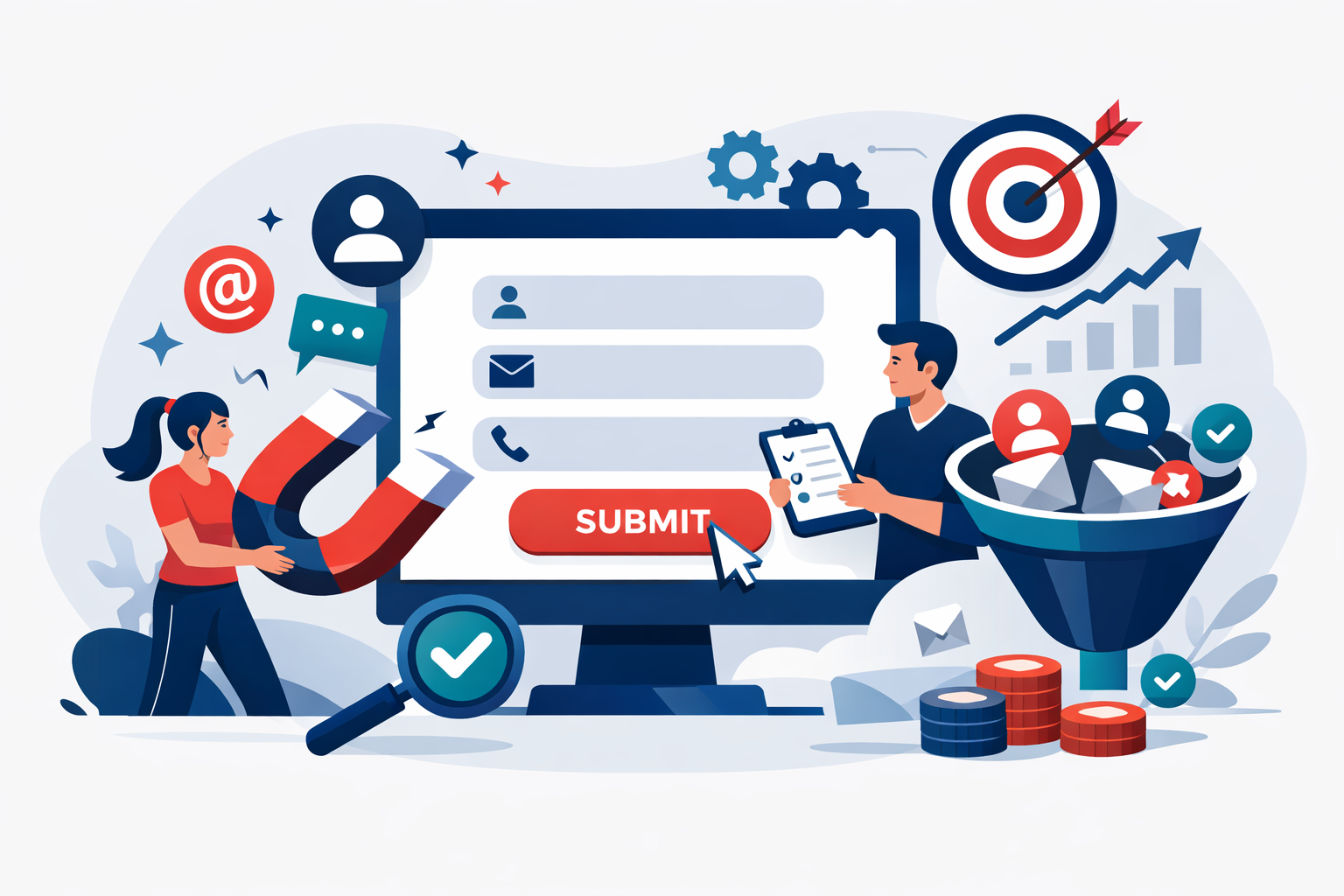 Abstract illustration representing website lead capture optimization and conversion strategy for B2B companies