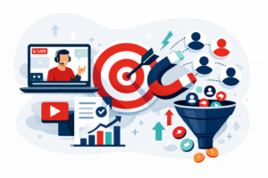 Abstract illustration representing webinar-driven inbound lead generation for B2B companies