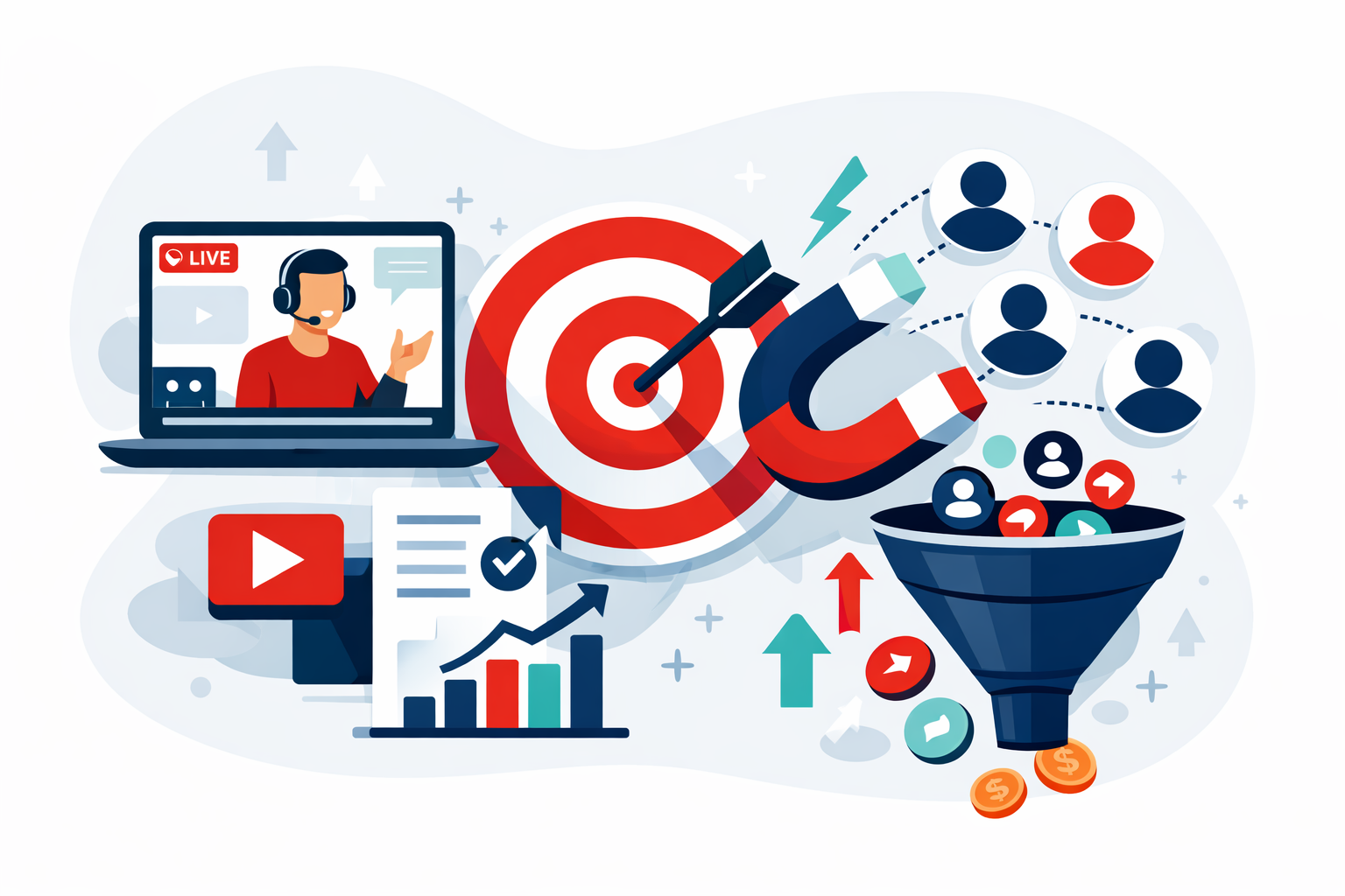 Abstract illustration representing webinar-driven inbound lead generation for B2B companies