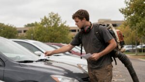 Commercial landscaping contractor walking a commercial property with a property manager to price grounds items for the capital plan