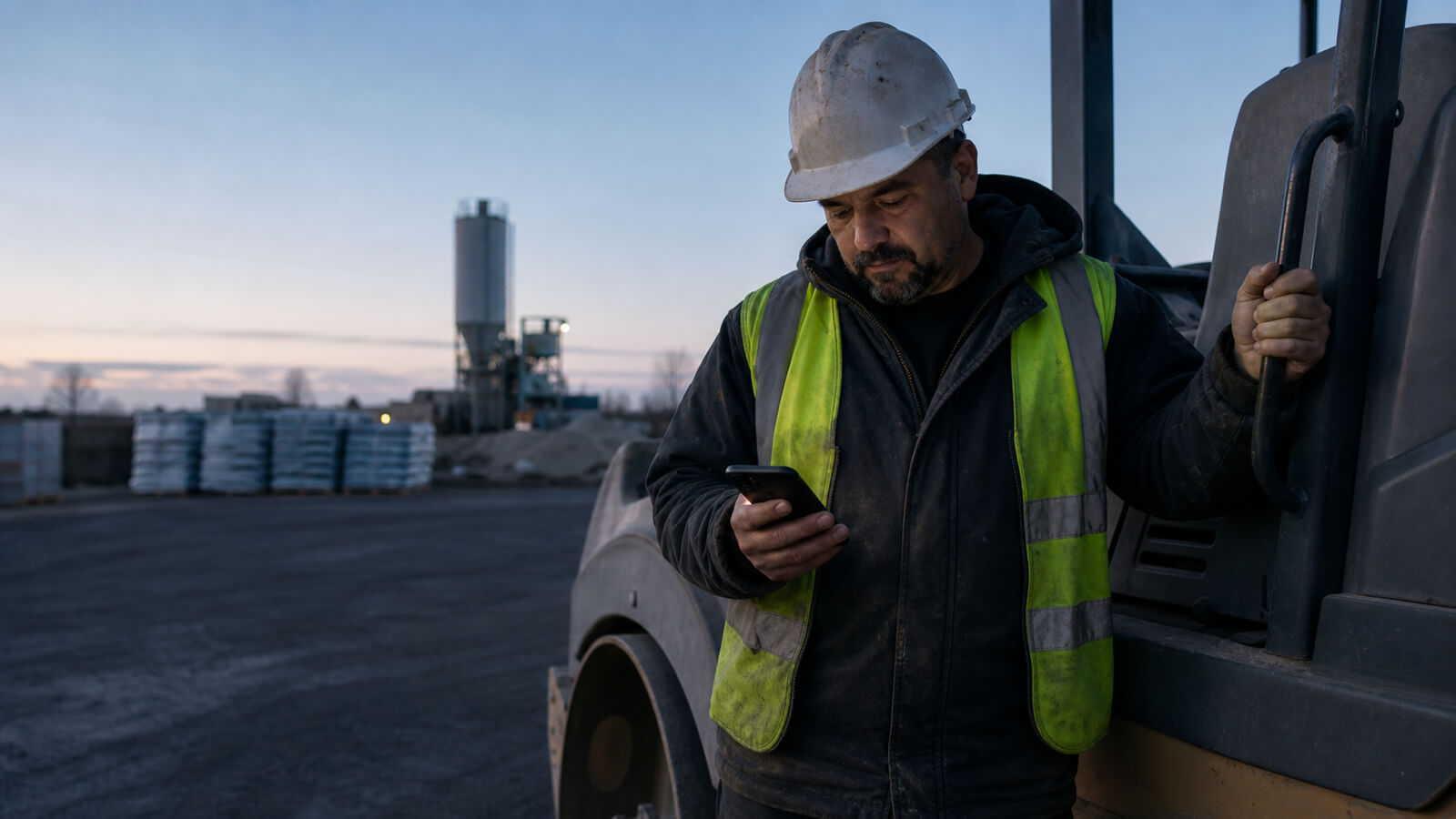 A commercial paving contractor inspecting the condition of a parking lot surface