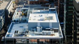 Rooftop HVAC units on a commercial building