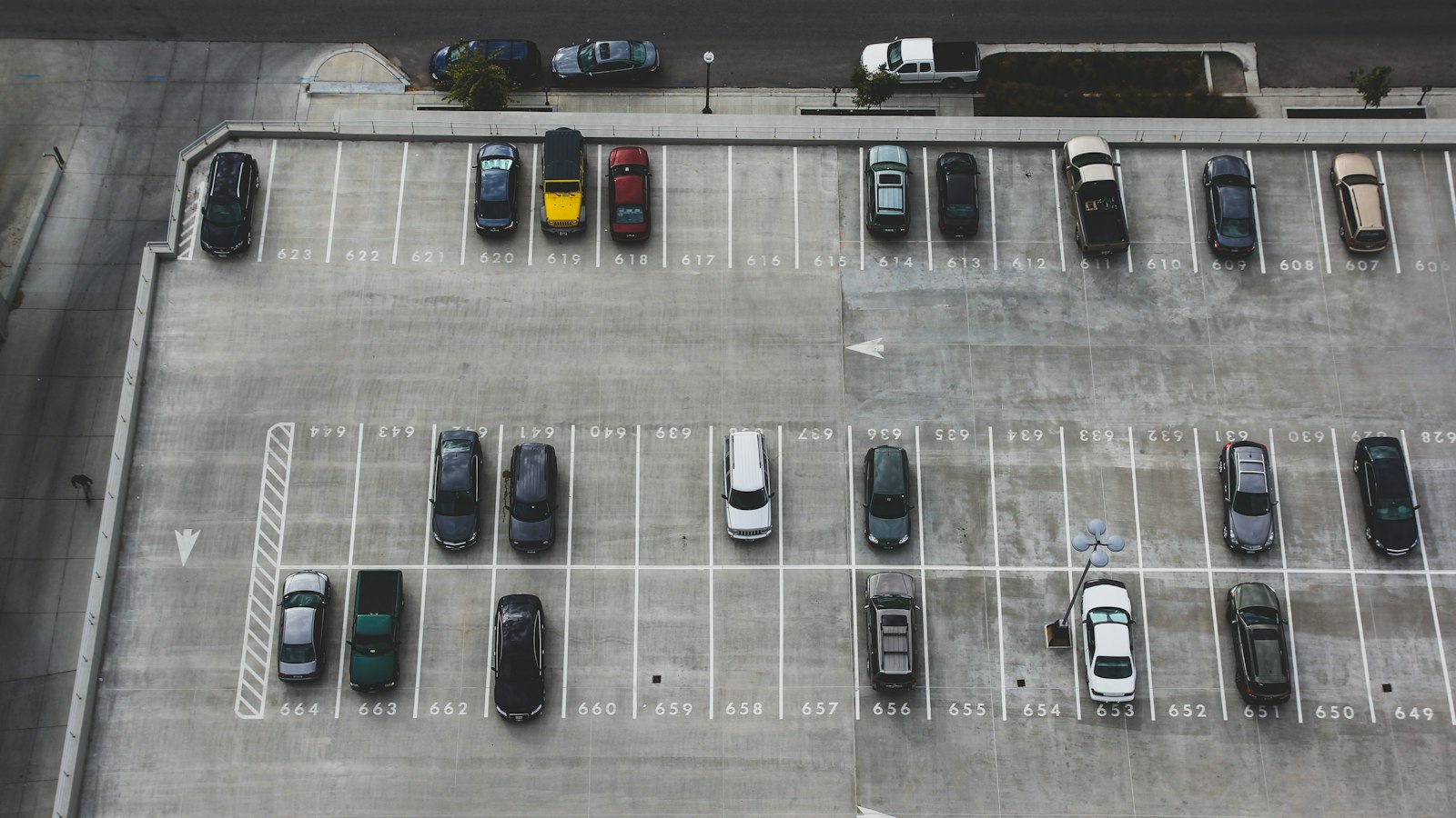 Aerial view of a commercial parking lot